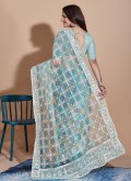 Firozi Net Embroidered Traditional Saree - 2