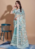 Firozi Net Embroidered Traditional Saree - 3