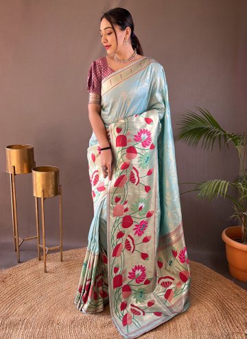 Firozi Silk Woven Trendy Saree for Ceremonial