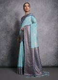 Firozi Tussar Silk Woven Classic Designer Saree - 3