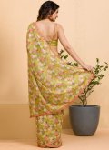 Floral Print Chinon Green Contemporary Saree - 1