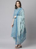 Floral Print Cotton  Aqua Blue Salwar Suit - 2