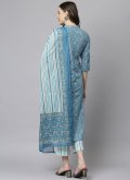 Floral Print Cotton  Aqua Blue Salwar Suit - 3