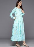 Floral Print Cotton  Blue Gown - 3