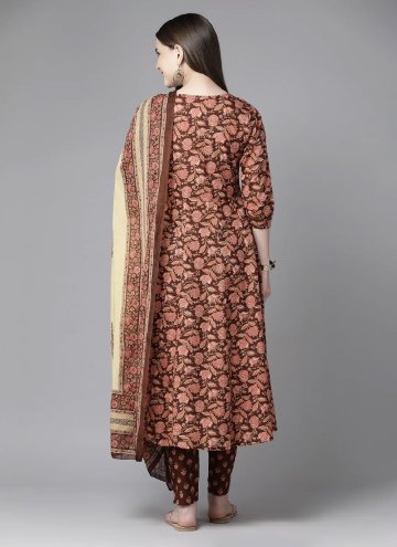 Floral Print Cotton  Brown Designer Ankle Length Anarkali Suit