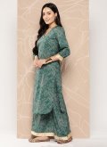 Floral Print Crepe Silk Green and Hot Pink Party Wear Kurti - 2