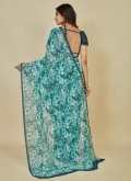 Floral Print Georgette Turquoise Trendy Saree - 1