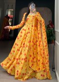 Floral Print Georgette Yellow Designer Gown - 2