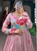 Floral Print Tussar Silk Mauve Gown - 2