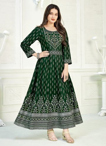 Foil Print Rayon Green Readymade Designer Gown