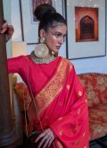 Fuchsia color Woven Handloom Silk Designer Saree - 1