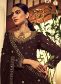 Georgette A Line Lehenga Choli in Brown Enhanced with Embroidered - 1
