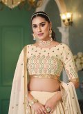 Georgette A Line Lehenga Choli in Cream Enhanced with Embroidered - 1