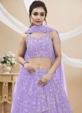 Georgette A Line Lehenga Choli in Lavender Enhanced with Embroidered - 1