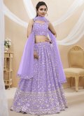 Georgette A Line Lehenga Choli in Lavender Enhanced with Embroidered - 3
