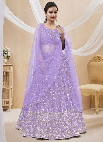 Georgette A Line Lehenga Choli in Lavender Enhanced with Embroidered