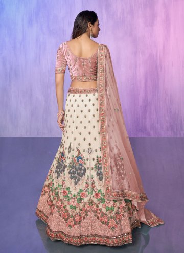 Georgette A Line Lehenga Choli in Off White Enhanced with Embroidered