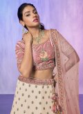 Georgette A Line Lehenga Choli in Off White Enhanced with Embroidered - 3