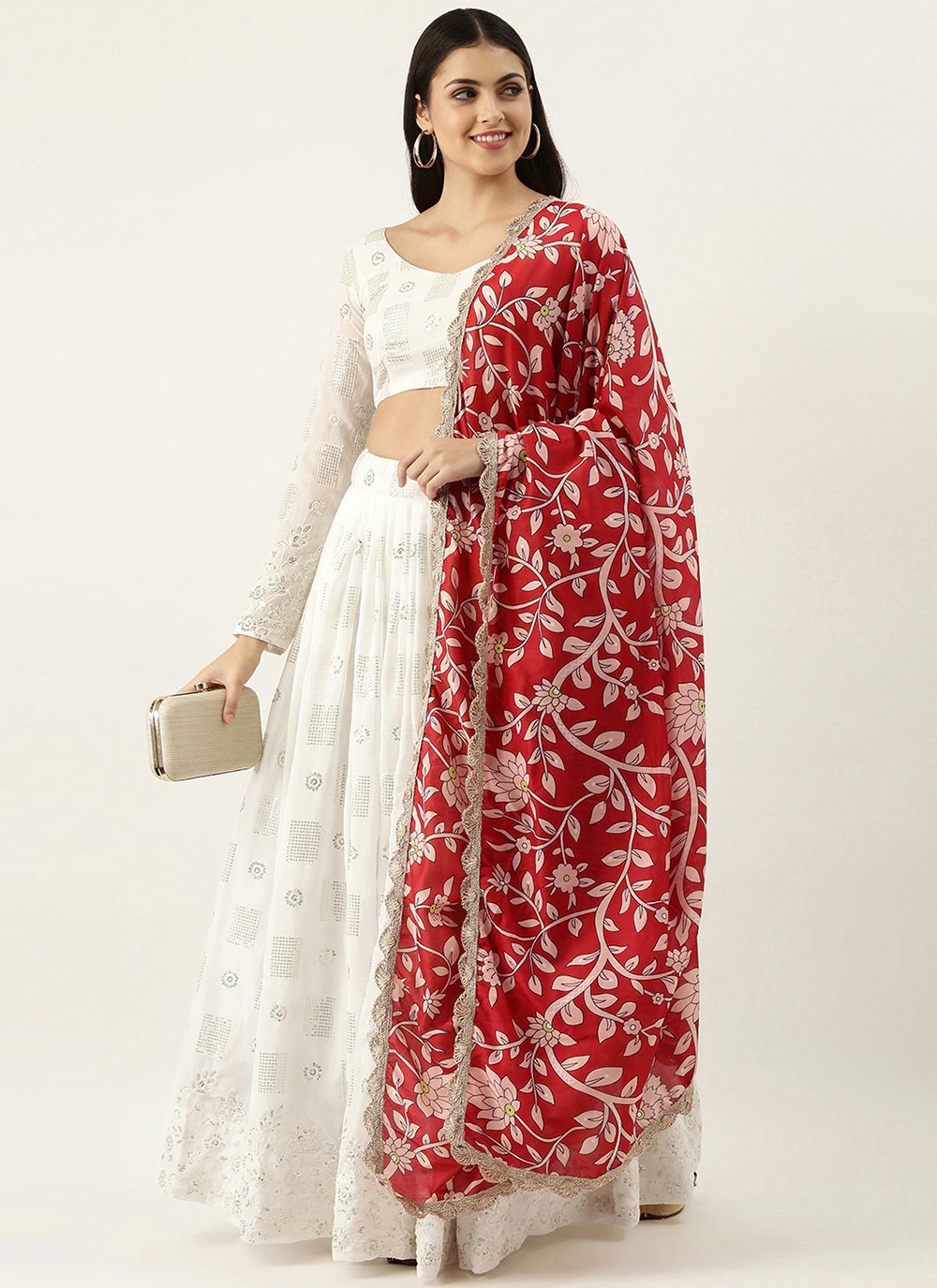 Georgette A Line Lehenga Choli in Off White Enhanced with Sequins Work