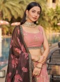 Georgette A Line Lehenga Choli in Pink Enhanced with Embroidered - 1