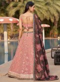 Georgette A Line Lehenga Choli in Pink Enhanced with Embroidered - 2