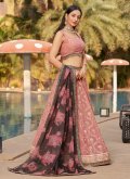 Georgette A Line Lehenga Choli in Pink Enhanced with Embroidered - 3