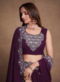 Georgette A Line Lehenga Choli in Purple Enhanced with Embroidered - 1