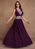 Georgette A Line Lehenga Choli in Purple Enhanced with Embroidered - 3