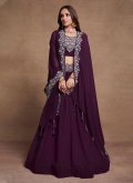 Georgette A Line Lehenga Choli in Purple Enhanced with Embroidered - 4