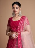 Georgette A Line Lehenga Choli in Red Enhanced with Embroidered - 1