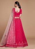 Georgette A Line Lehenga Choli in Red Enhanced with Embroidered - 2