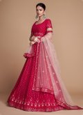 Georgette A Line Lehenga Choli in Red Enhanced with Embroidered - 3