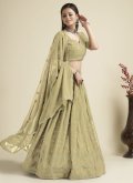 Georgette A Line Lehenga Choli in Sea Green Enhanced with Embroidered - 3