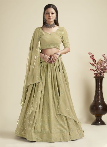 Georgette A Line Lehenga Choli in Sea Green Enhanced with Embroidered