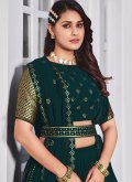 Georgette A Line Lehenga Choli in Teal Enhanced with Embroidered - 1
