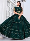 Georgette A Line Lehenga Choli in Teal Enhanced with Embroidered - 2