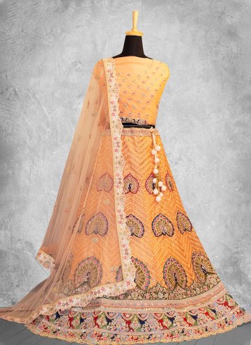 Georgette A Line Lehenga Choli in Yellow Enhanced with Embroidered