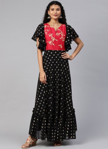 Georgette Casual Kurti in Black Enhanced with Foil