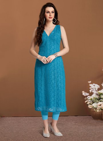 Georgette Casual Kurti in Blue Enhanced with Chika
