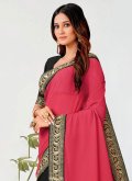 Georgette Classic Designer Saree in Black and Hot Pink Enhanced with Multi - 1