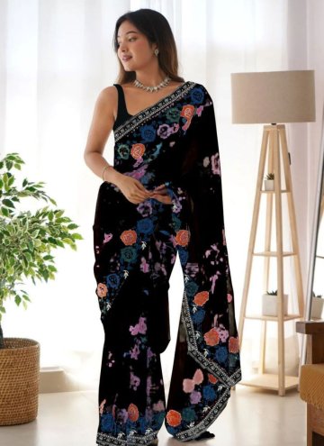 Georgette Classic Designer Saree in Black Enhanced with Digital Print