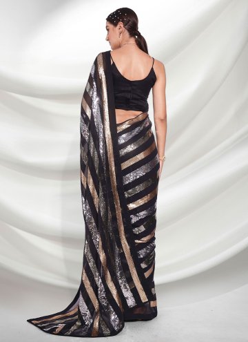 Georgette Classic Designer Saree in Black Enhanced with Embroidered