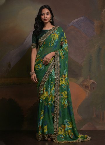 Georgette Classic Designer Saree in Green Enhanced with Border