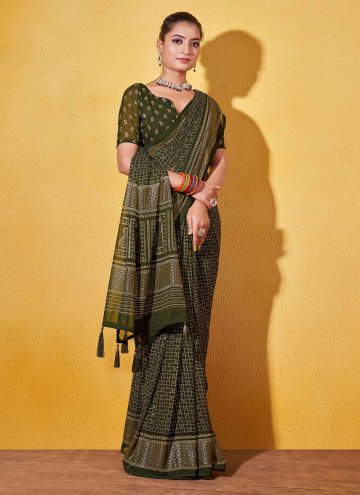 Georgette Classic Designer Saree in Green Enhanced with Foil Print