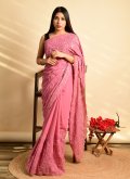 Georgette Classic Designer Saree in Pink Enhanced with Kashmiri - 1