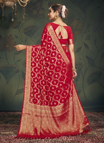 Georgette Classic Designer Saree in Red Enhanced with Woven