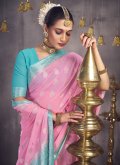 Georgette Classic Designer Saree in Rose Pink Enhanced with Woven - 1