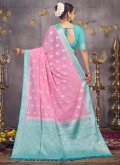 Georgette Classic Designer Saree in Rose Pink Enhanced with Woven - 2
