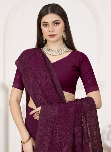 Georgette Classic Designer Saree in Wine Enhanced with Embroidered