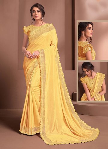 Georgette Classic Designer Saree in Yellow Enhance